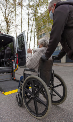 Elderly entering vehicle